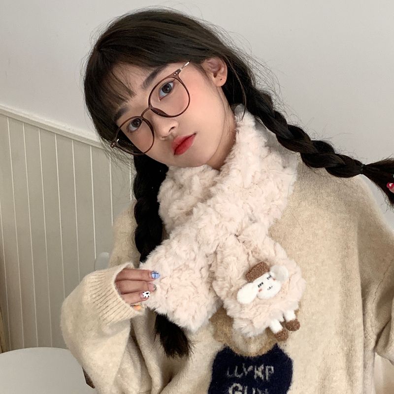 小羊围巾女冬季加厚小熊围脖可爱甜美软妹毛绒绒防风韩版百搭脖套