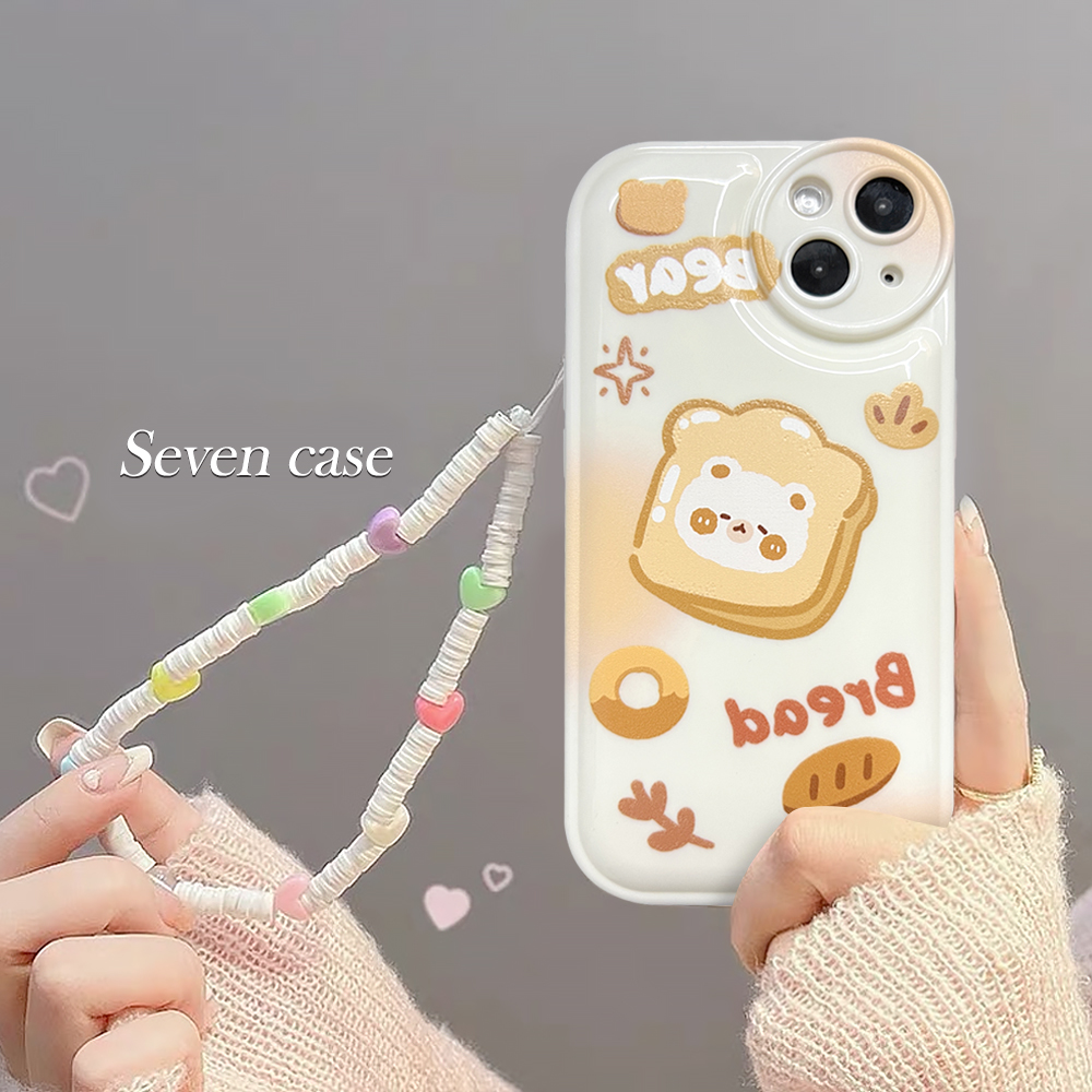 适用苹果/华为/OPPO/VIVO/小米Q ins卡通面包小熊防摔气垫手机壳