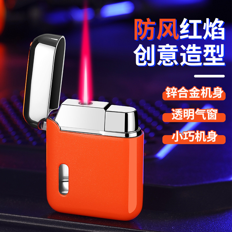 欧保926电镀金属直冲防风红焰充气打火机激光制作LOGO广告打火机F