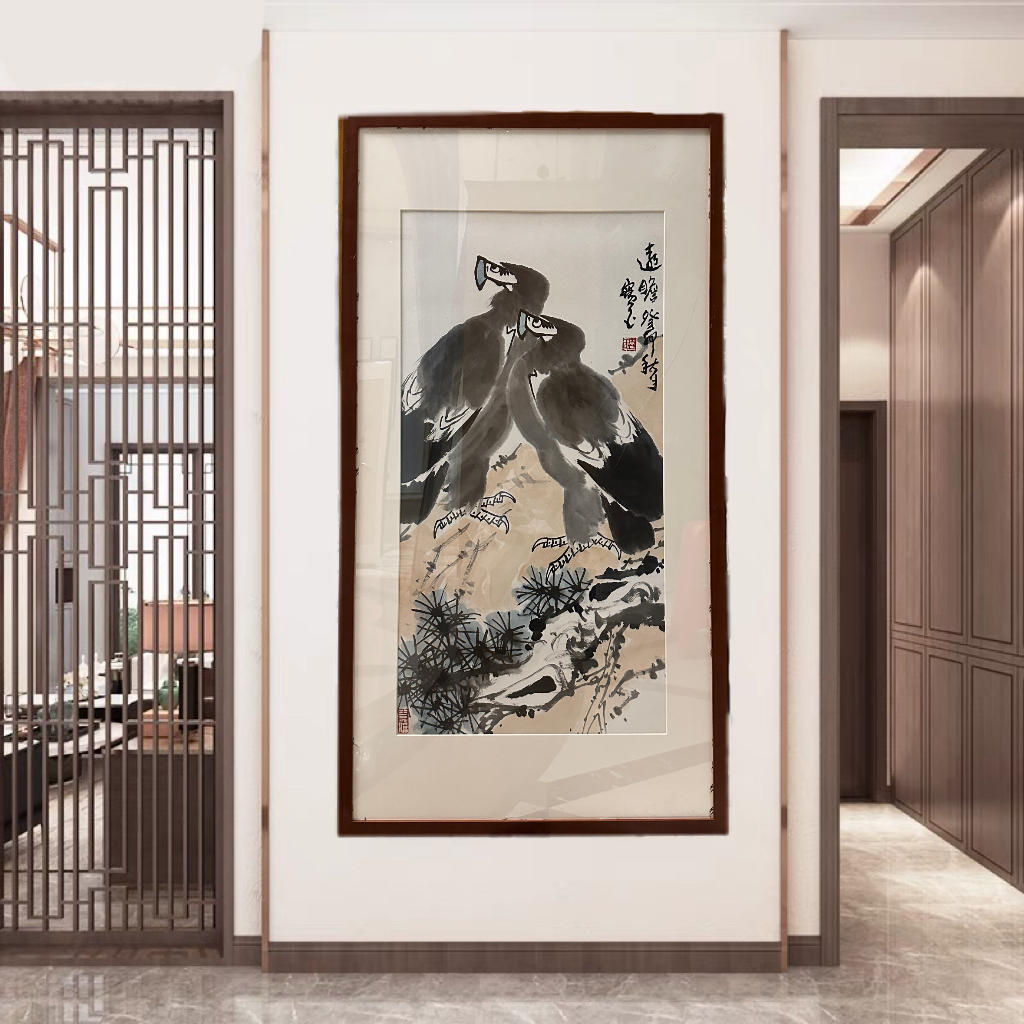 【芳姐宠粉大礼】李苦禅大弟子谷宝玉【双鹰图】绘画作品馆藏-芳姐6