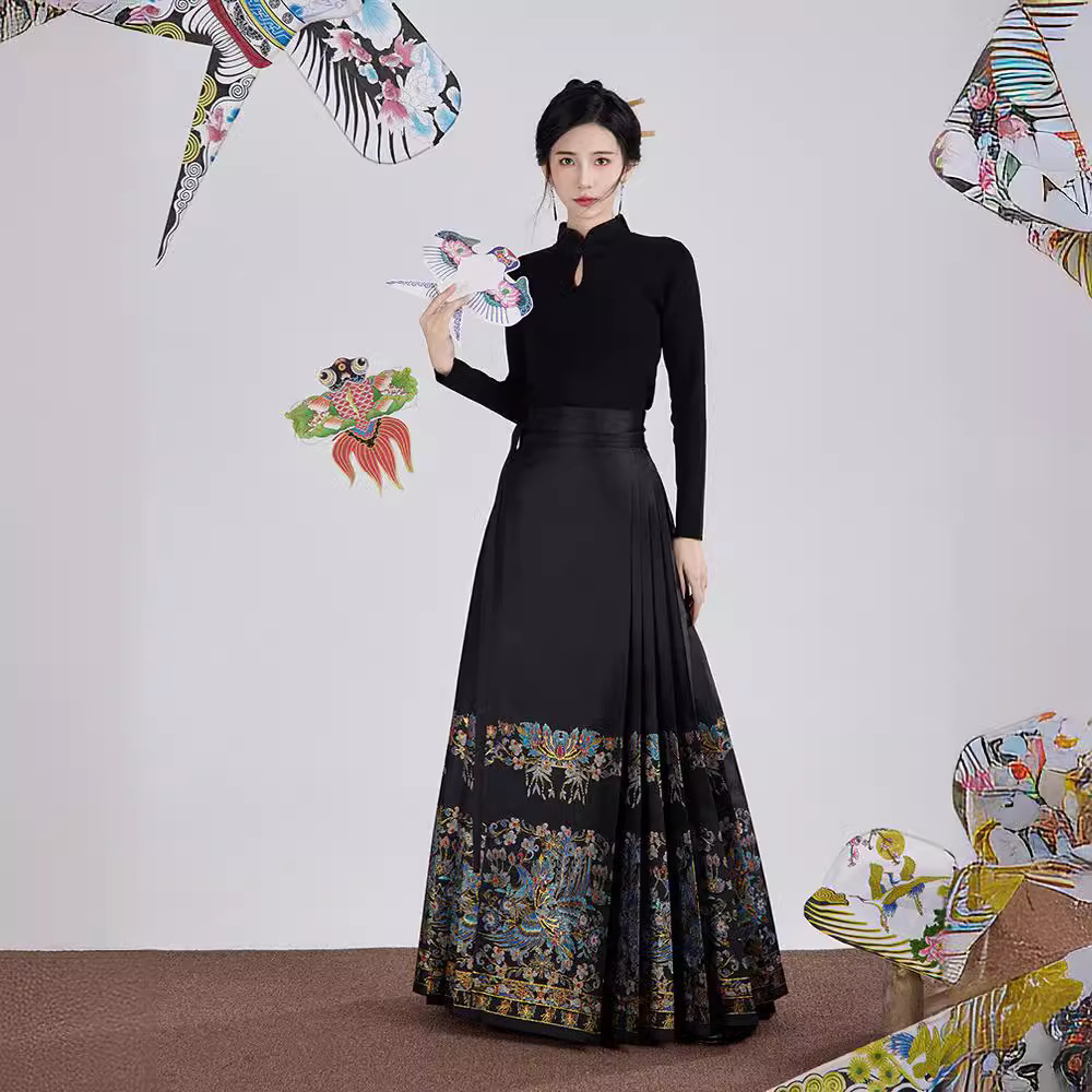 5768马面裙古典风百褶裙中式半身裙a字女垂感春秋女式裙子长款