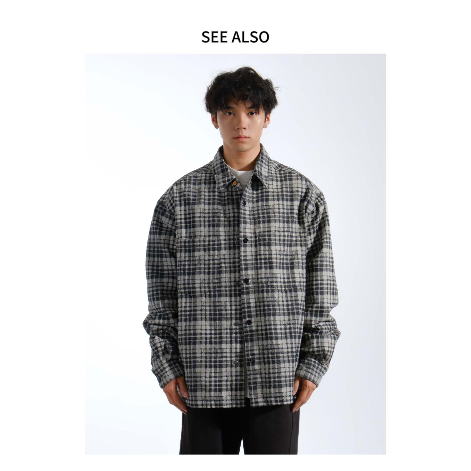 see also 高奢款 黑灰格子衬衫外套宽松休闲男女款长袖外套3320