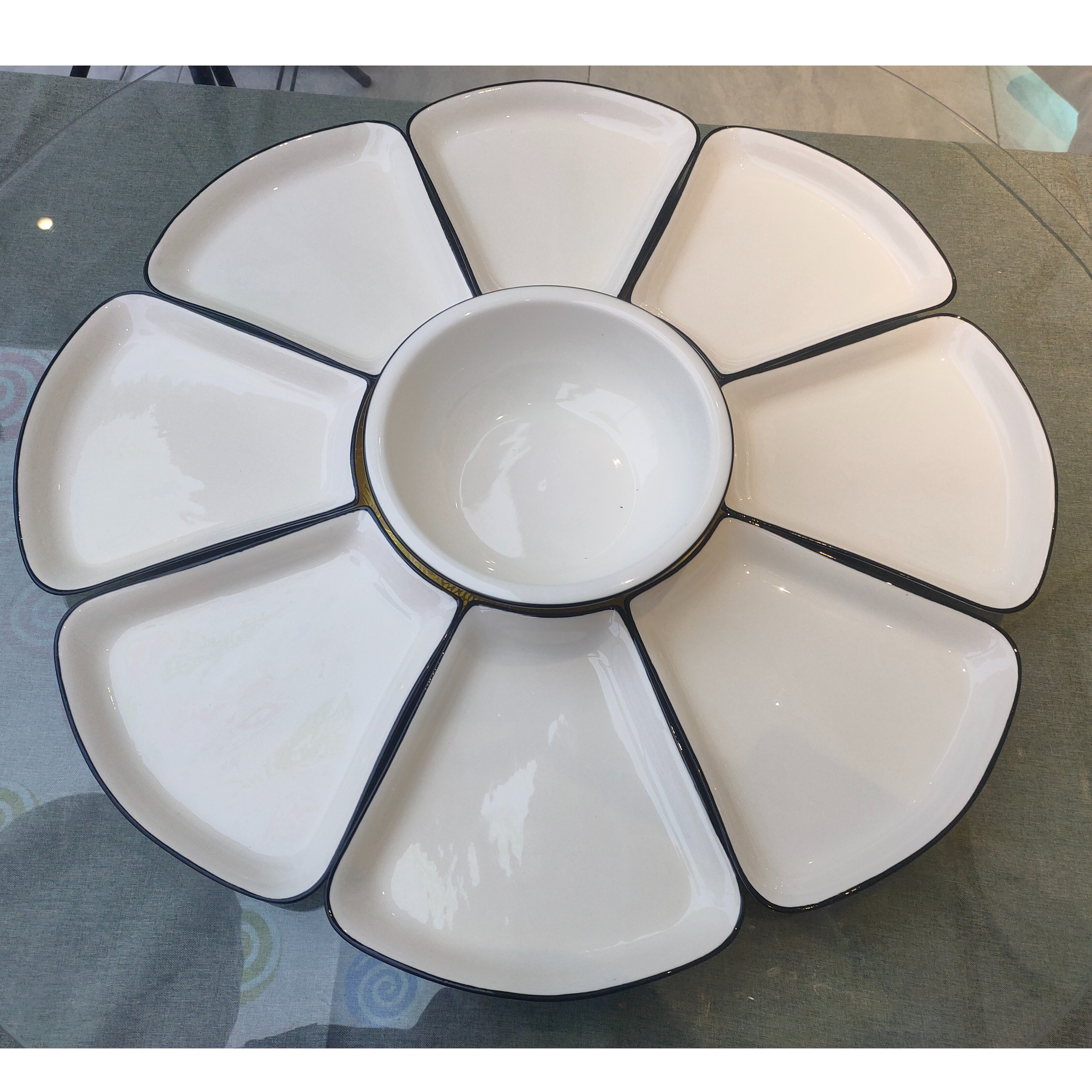 白瓷9英寸扇形盘9头装陶瓷中式聚餐盘碟家用碟子