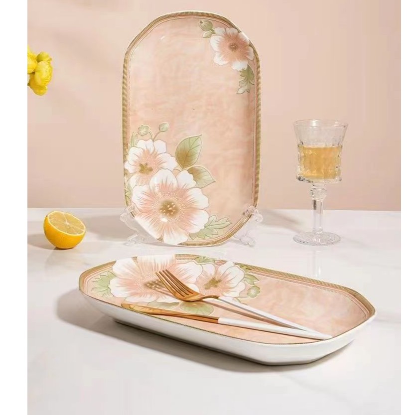 【山茶花系列】2023新款网红日式印花高温釉下彩12英寸大鱼盘2只装