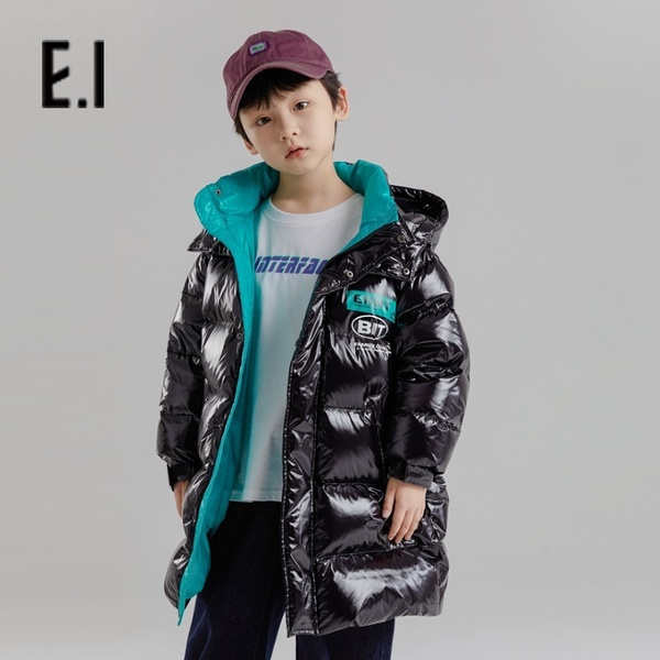 男童羽绒服中长款亮面连帽外套D8224101107