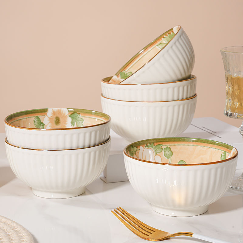 【破损包赔】山茶花4.5英寸吃饭碗10只内高颜值家用饭碗釉下彩壹