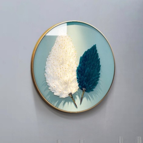 圆形实物立体手工餐厅装饰画轻奢羽毛镶嵌玄关过道背景墙客厅挂画