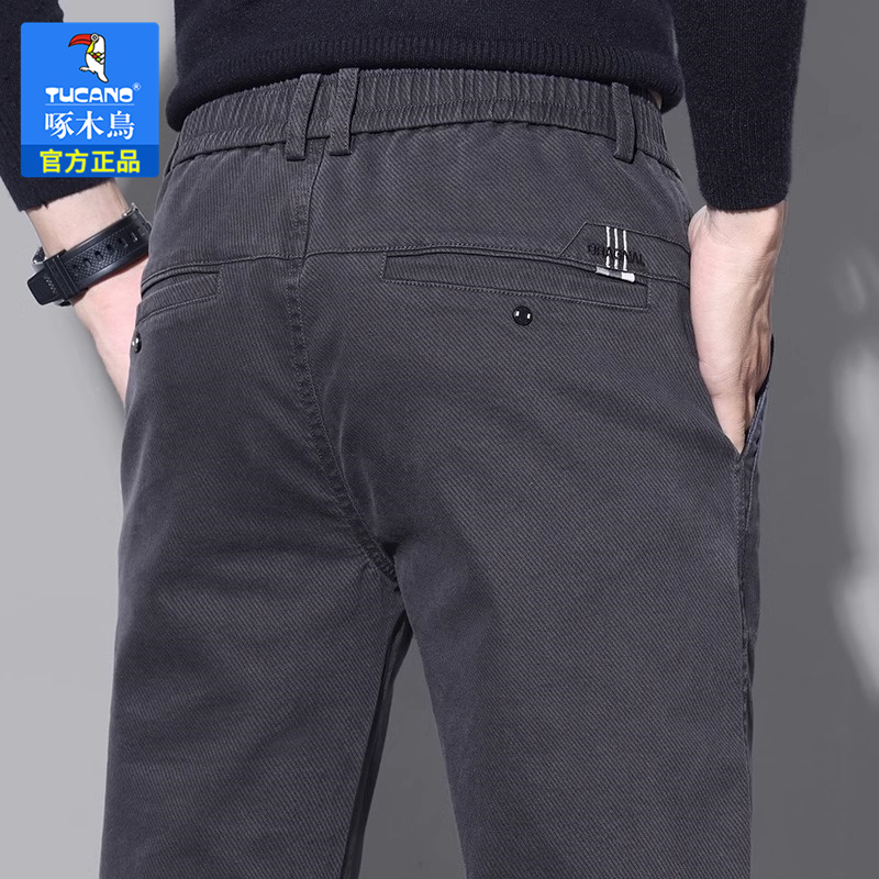 啄木鸟2023秋冬新款休闲裤男直筒修身男裤时尚冬季加绒加厚长裤男