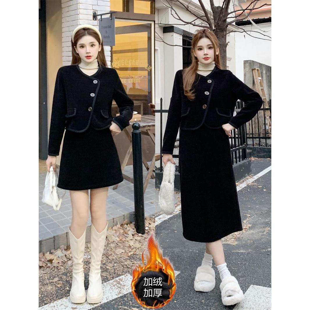 大码女装胖MM秋冬季时尚加绒加厚两件套装