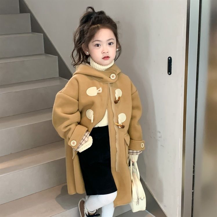 可爱baby秋冬儿童毛呢外套加厚男女童中长款连帽呢子大衣宝宝休闲
