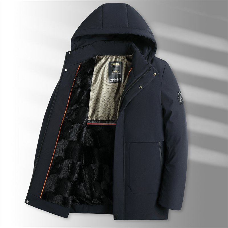 皮尔卡丹中长加绒加厚连帽棉袄保暖男士棉服冬季棉衣中老年爸爸装