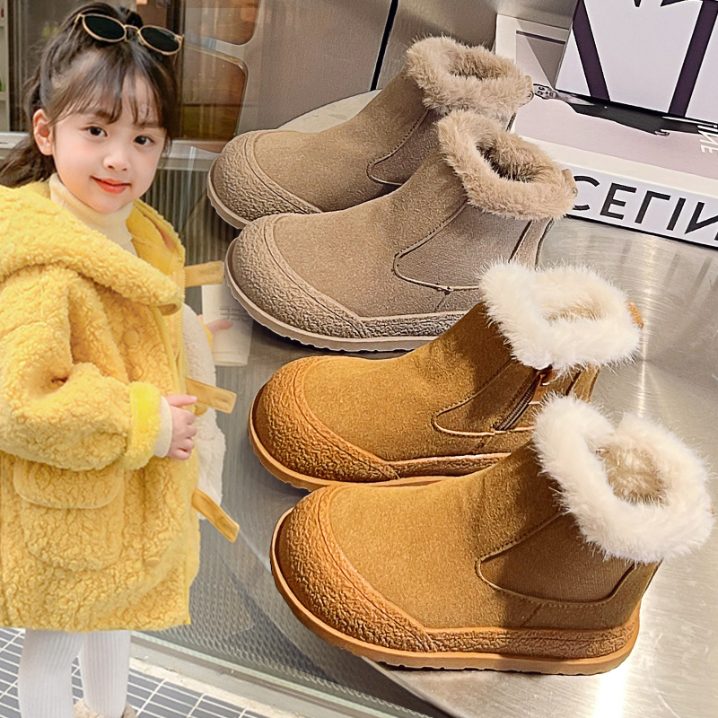 女童大棉鞋2023新款冬季儿童加绒加厚雪地靴女孩时尚软底公主棉靴