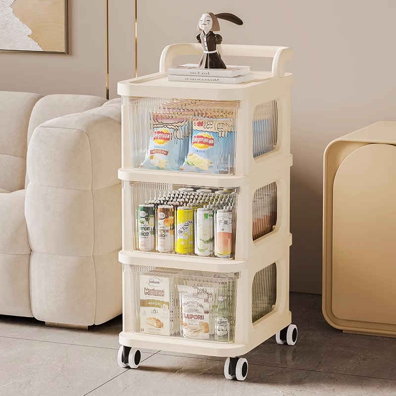 俏洁家用透明落地抽屉可移动储物柜小推车收纳柜客厅大容量收纳架