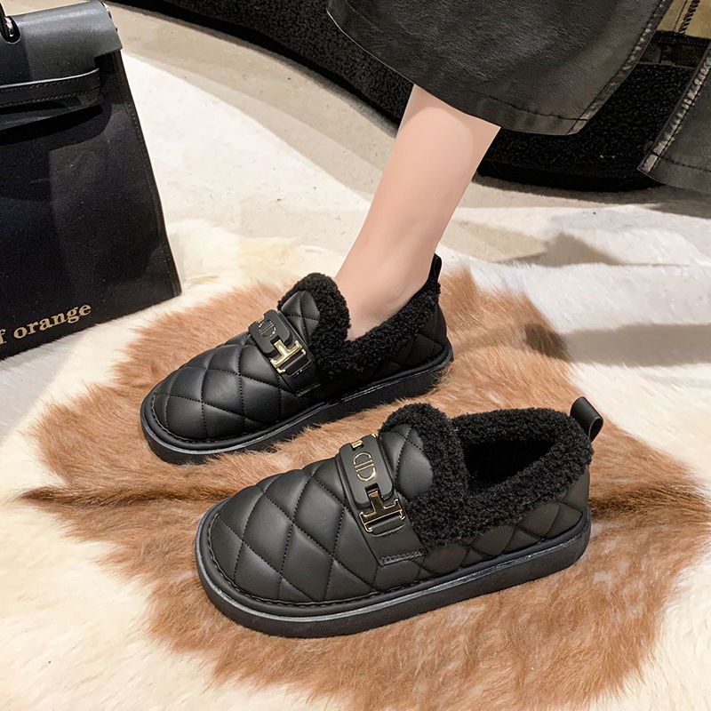 豆豆鞋女雪地冬季秋冬加绒软底加厚保暖棉鞋脚蹬毛毛平跟防滑毛鞋