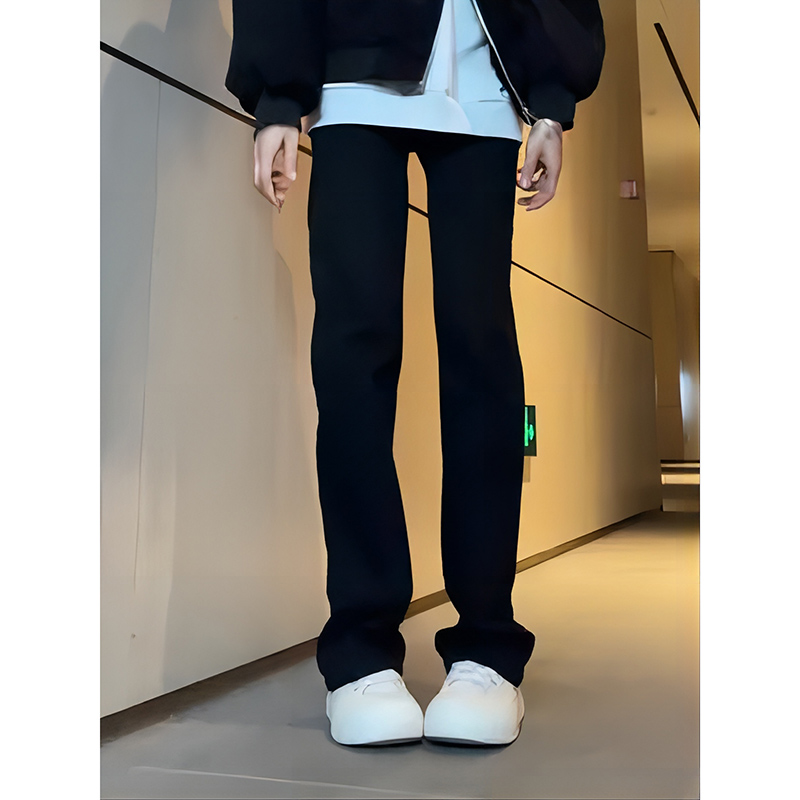 加绒加厚牛仔裤男冬季修身黑色弹力vibe美式街头裤子直筒休闲长裤