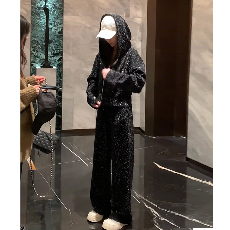 网红款坠入银河春夏新款时尚垂感休闲洋气连帽外套休闲裤子两件套
