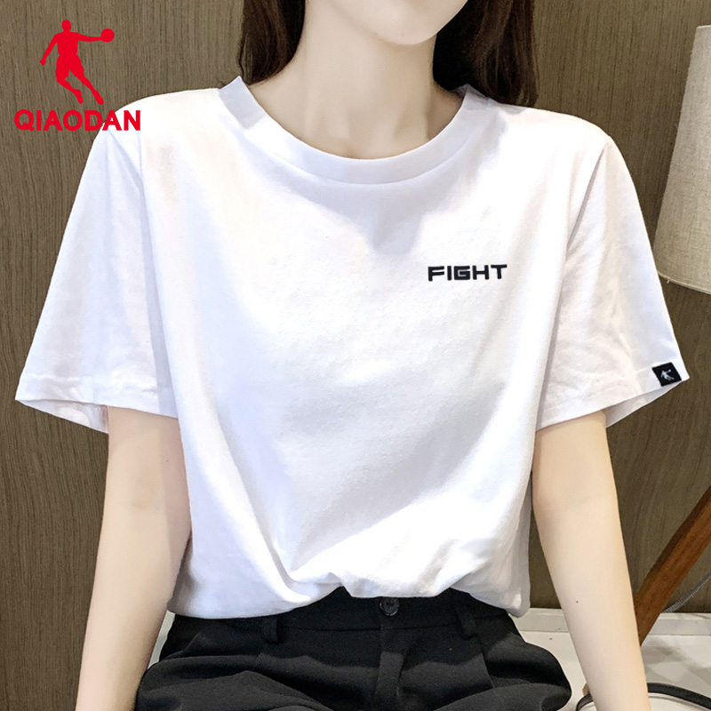 中国乔丹短袖t恤女士夏季新款宽松白色半袖情侣款运动上衣男1356R