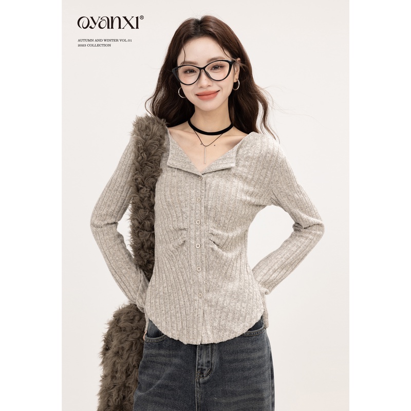 【OYANXI！清仓！】XX-233137浪漫史诗秋冬慵懒翻领长袖毛针织衫