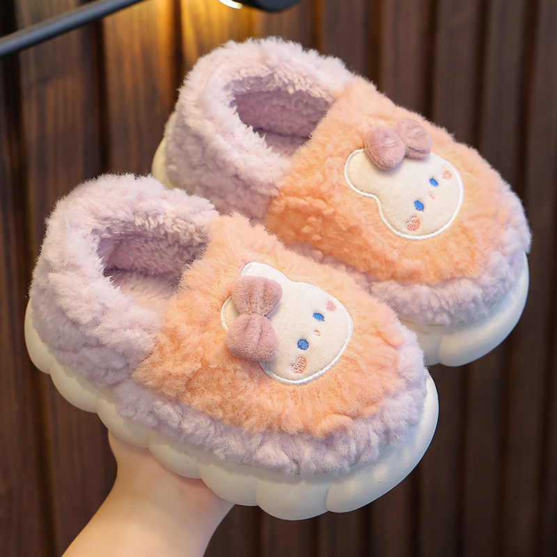 6-12岁冬季儿童男女童保暖防滑加绒亲子包跟中小童宝宝毛毛棉拖鞋