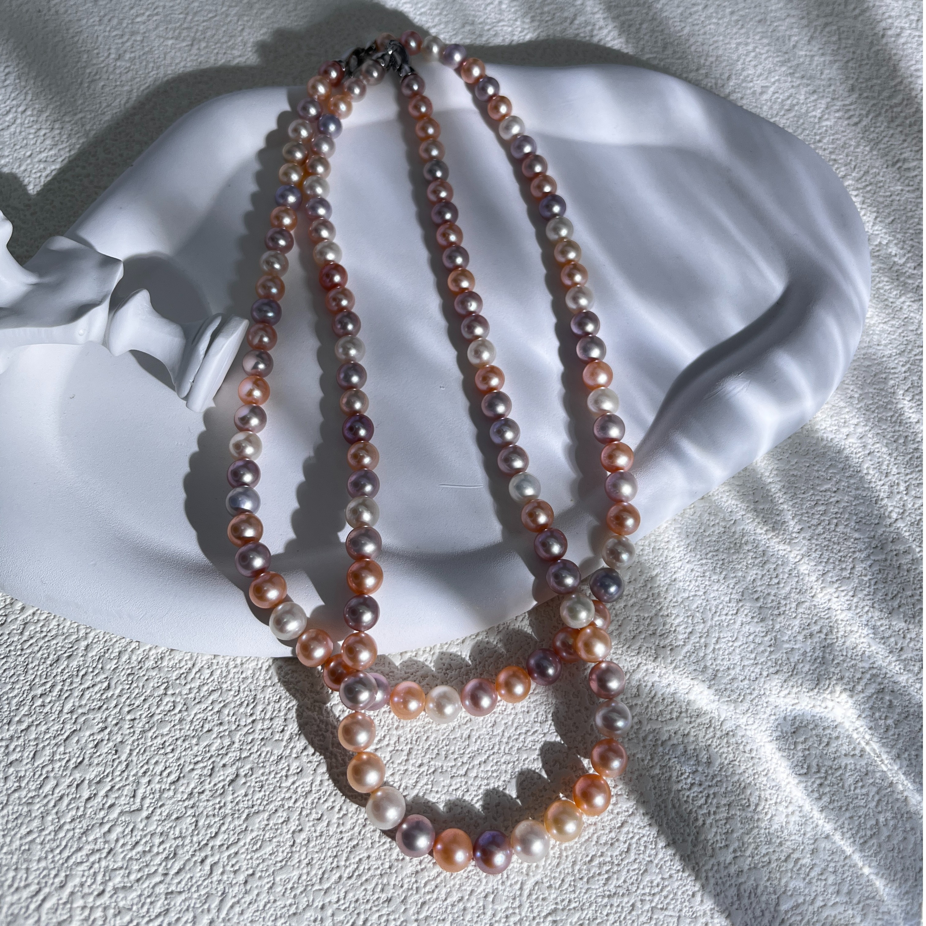 吊坠925银 W00750糖果色淡水真珠7-7.5混彩项链强光炫彩气质百搭