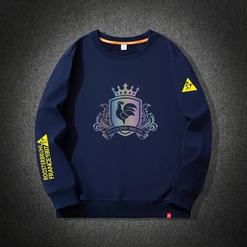 法国公鸡秋冬季新款男士卫衣加绒加厚休闲宽松运动潮牌套头长袖衫