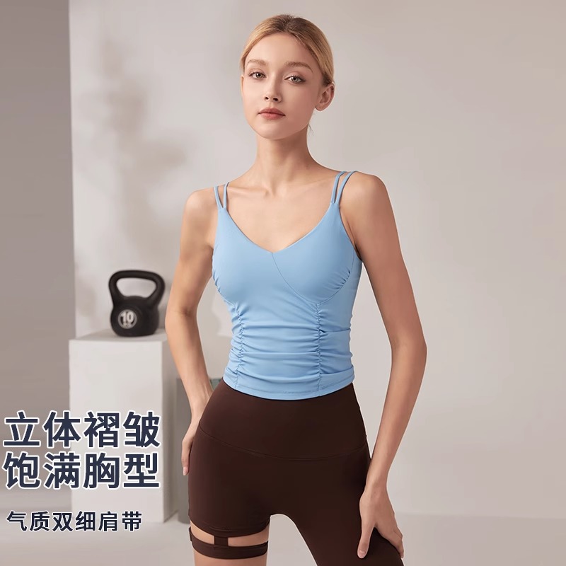 岚纹褶皱美背运动背心女外穿防震健身文胸细带性感瑜伽内衣外穿