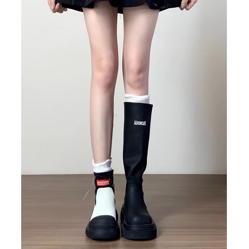 长筒靴不过膝靴长靴女靴子2023新款春秋季厚底马丁靴高筒靴弹力靴
