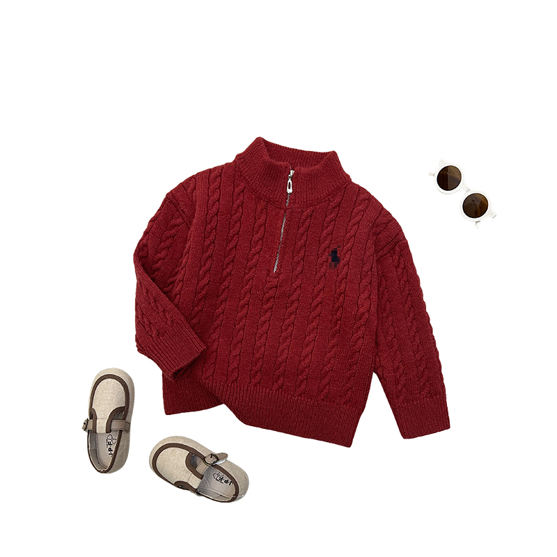 【现货】阿卷冬装儿童刺绣标保暖半拉链套头毛衣HDM3505