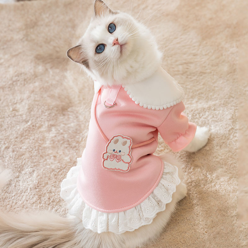 秋冬季狗狗兔子挎包翻领可牵引卫衣猫咪两脚可爱兔子薄绒衣服1756