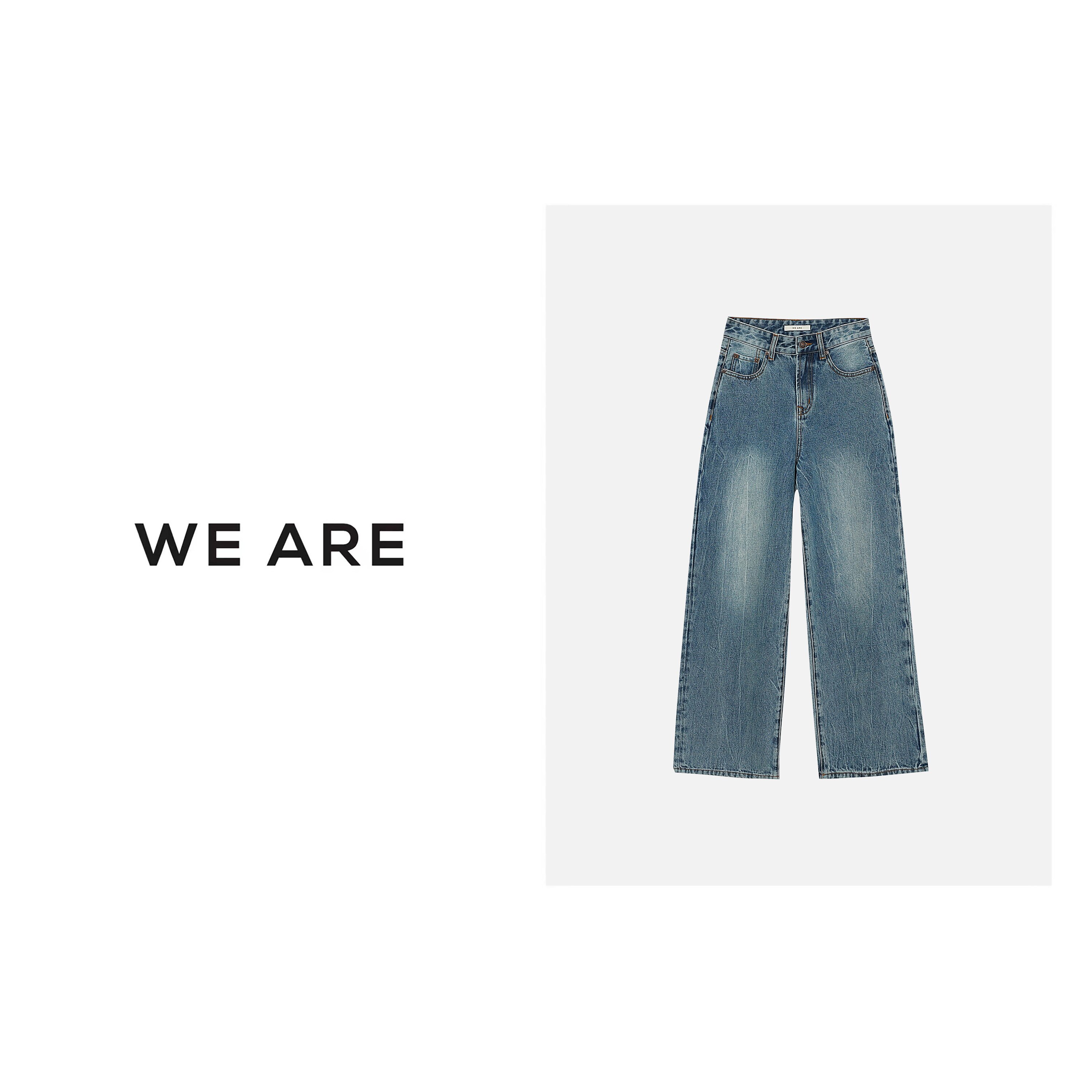 《WE ARE》LT230651**ROW风 树纹 洗水 复古直筒阔腿 牛仔裤