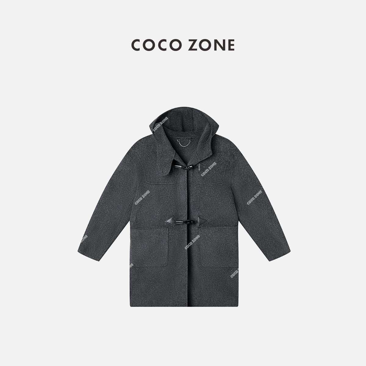 刘一一&COCO ZONE"伦敦大衣"秋冬羊毛大衣连帽牛角扣外套23C30479