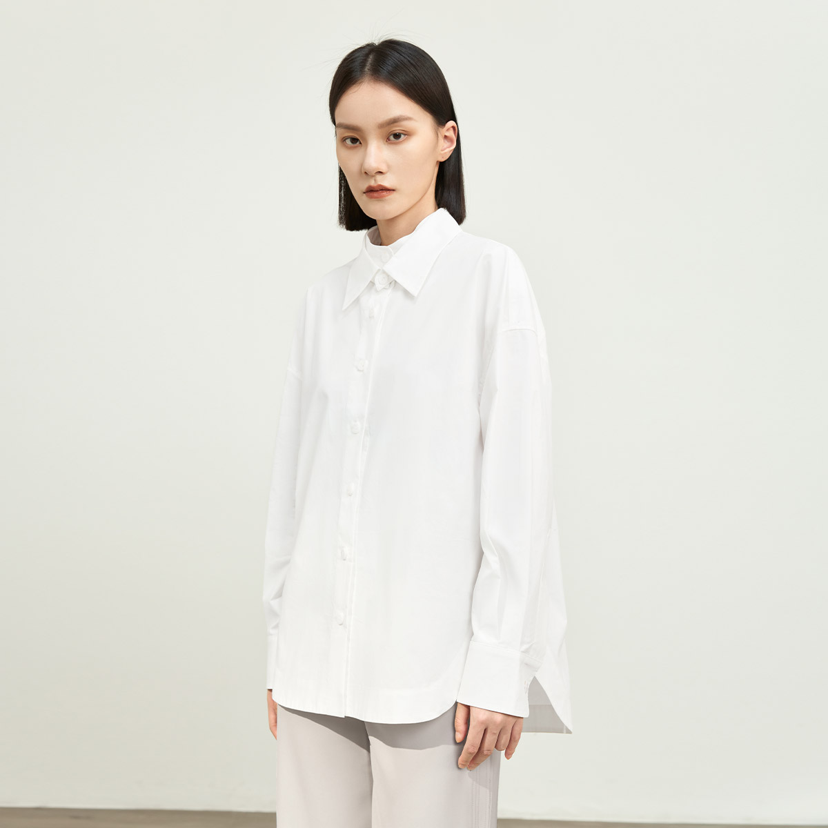 IHIMI/海谧2023秋季衬衫解构式大廓形极简纯色随性衬衫抖音金卡