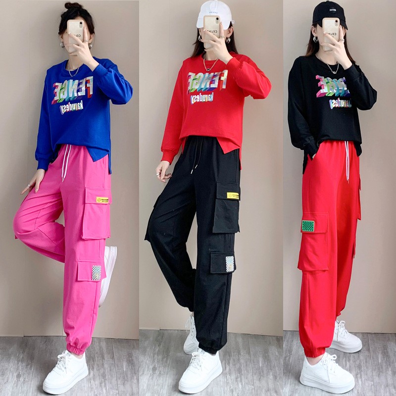 广场舞队服男女开叉显瘦卫衣春秋工装裤运动装曳步舞服装新款套装