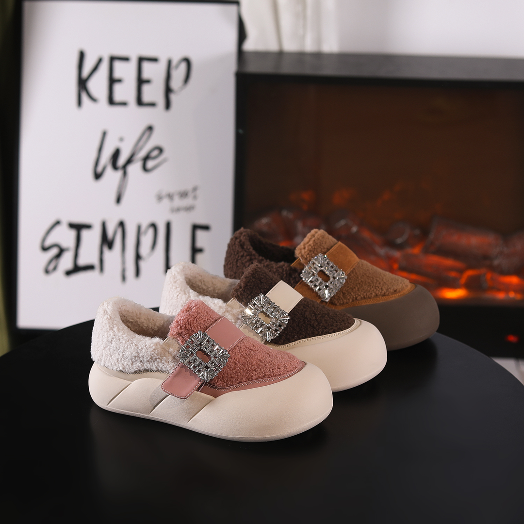 回力瑞2023冬季小个子增高棉鞋加绒厚底毛毛鞋百搭软底休闲鞋女鞋