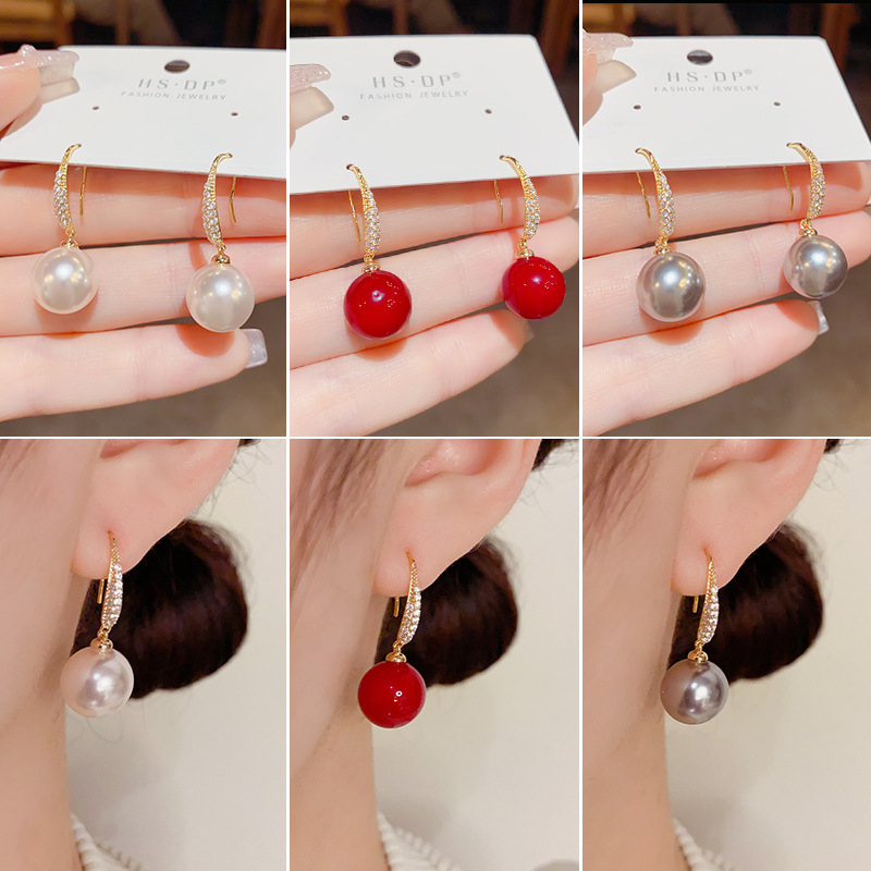 铜合金耳饰 韩式简约高级感名媛风珠珠耳钩女气质精致时尚小众设