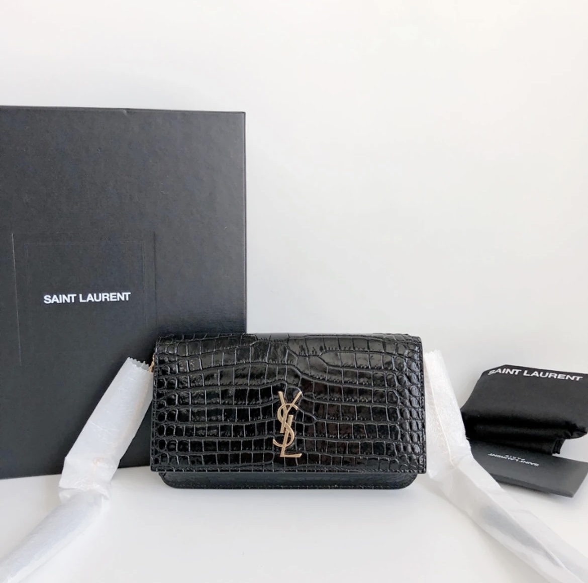 99新 YSL/圣罗兰 圣罗兰woc鳄鱼纹黑金全套-zs1128