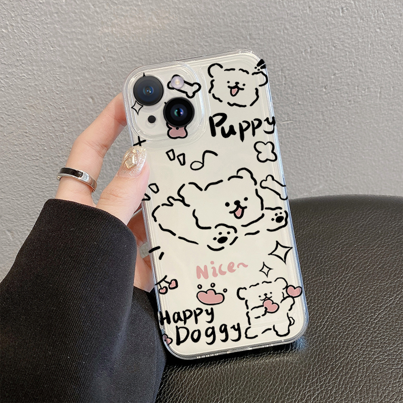 适用于苹果15VIVOOPPO荣耀iPhone14可爱卡通修狗新款透明13手机壳