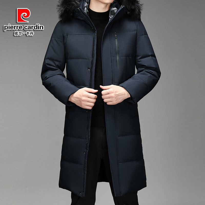 皮尔卡丹2023年冬季中老年男士羽绒服外套爸爸长款保暖连帽冬装男