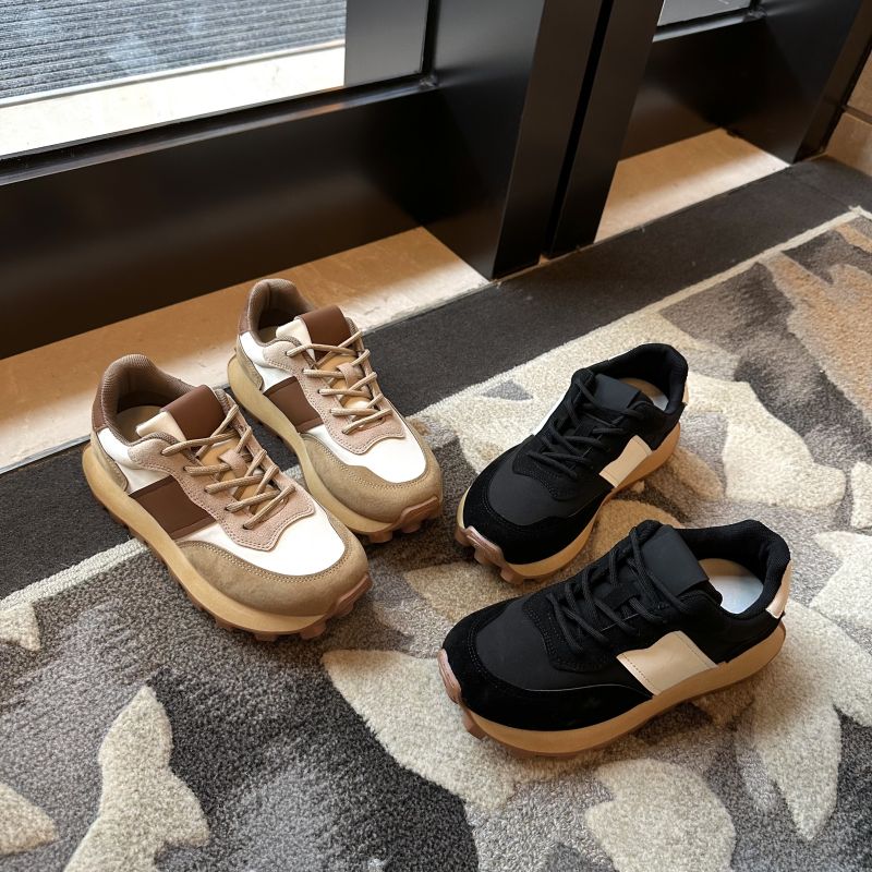 【萍萍推荐】秋季 圆头厚底撞色华夫小蛮腰阿甘鞋系带运动INS休闲