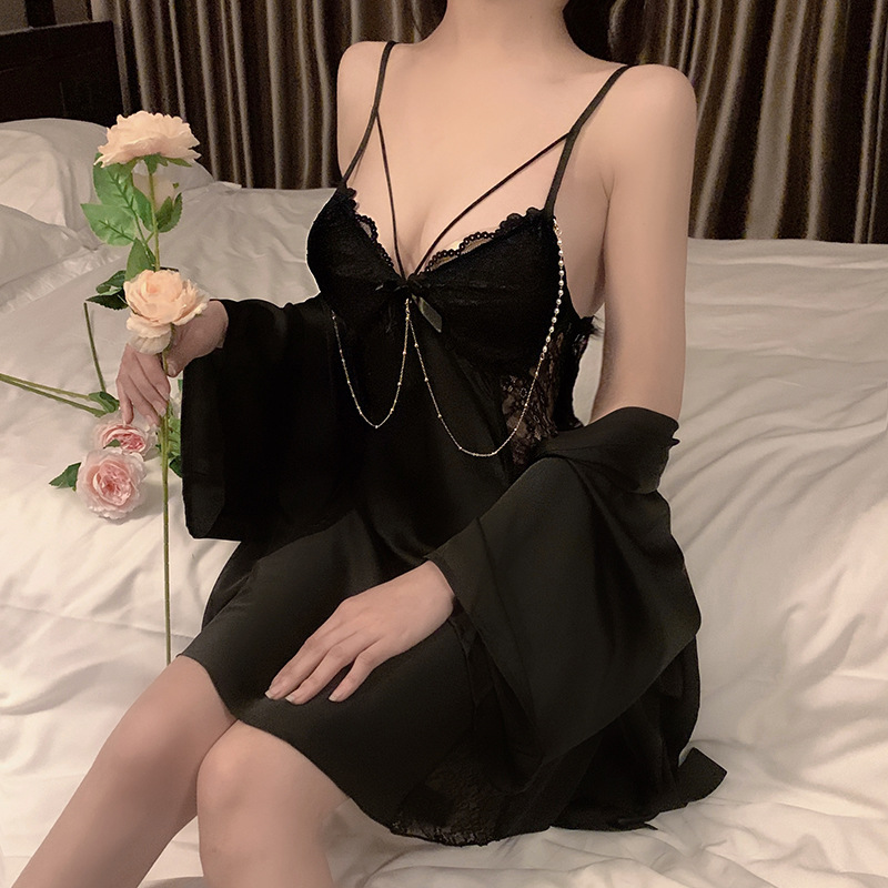 【国色天香】法式小众吊带睡裙胸垫春夏季蕾丝花边高级感女士睡衣