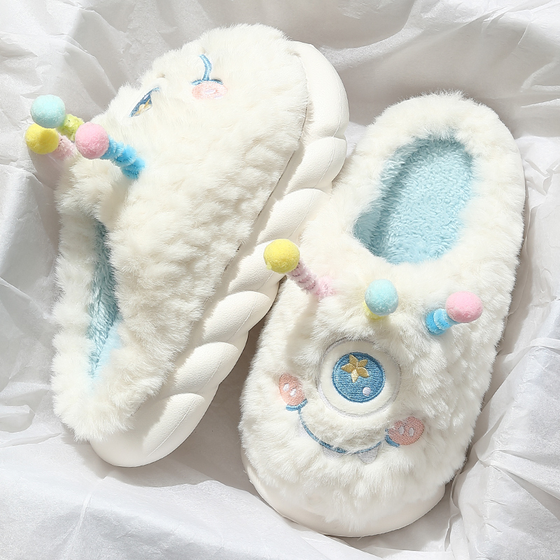 毛茸茸拖鞋女士冬季宿舍2023新款居家家用防滑可爱小怪兽棉拖鞋女