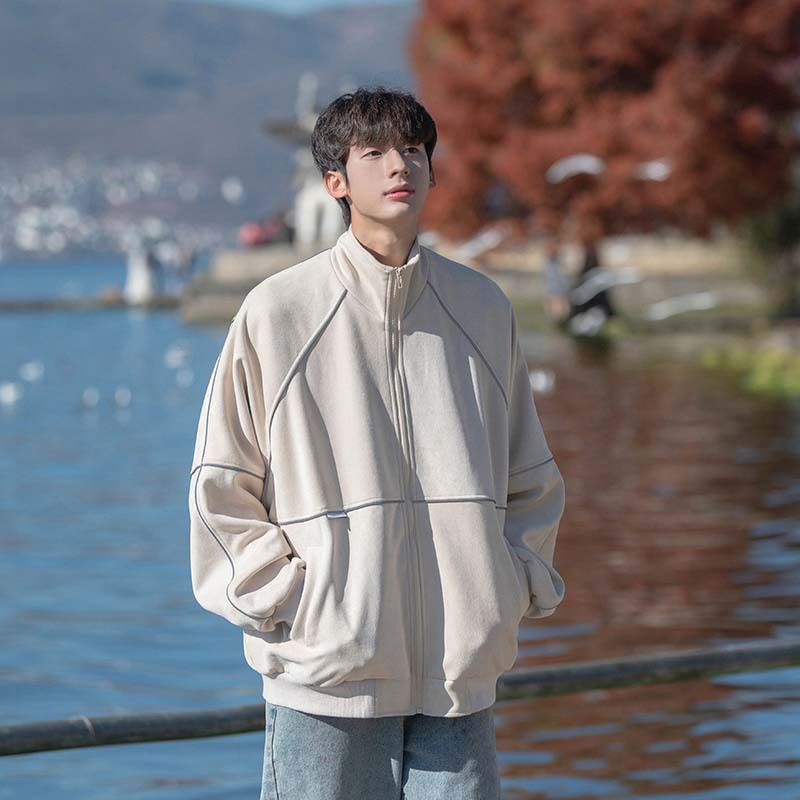 休闲男外套立领夹克男日系简约高街潮牌青少年宽松休闲运动外套