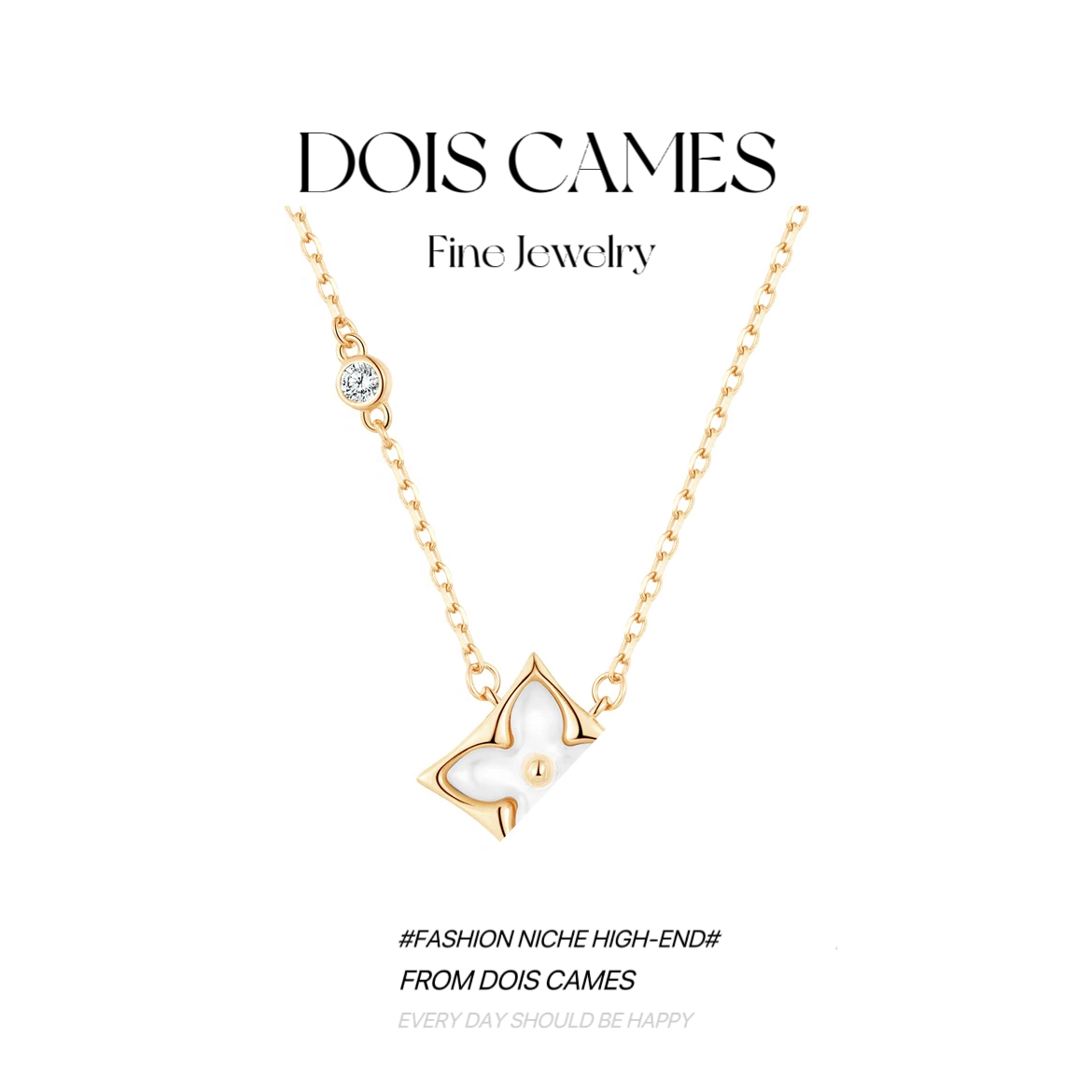 合金吊坠 V金轻奢网红项链女老花四叶草镶嵌吊坠气质时尚百搭