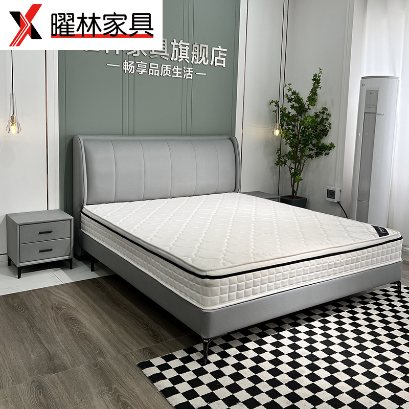 曜林免洗科技布实木双人大床现代简约1.8米主卧室婚床厂家批发067