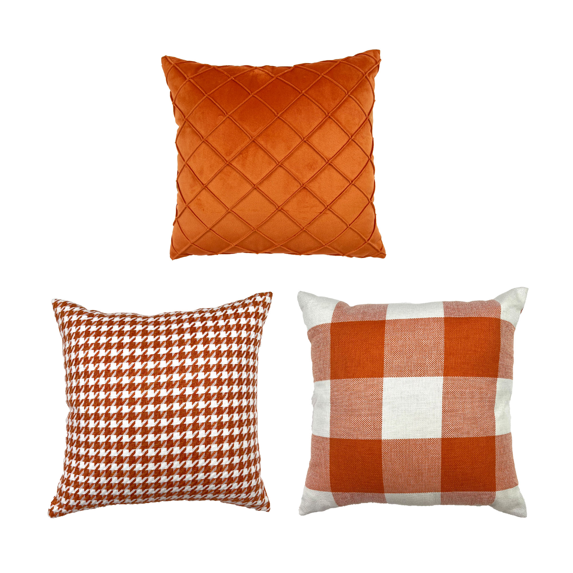 简约轻奢沙发时尚格子千鸟格高档橙色可拆洗含芯抱枕靠垫亚麻民宿