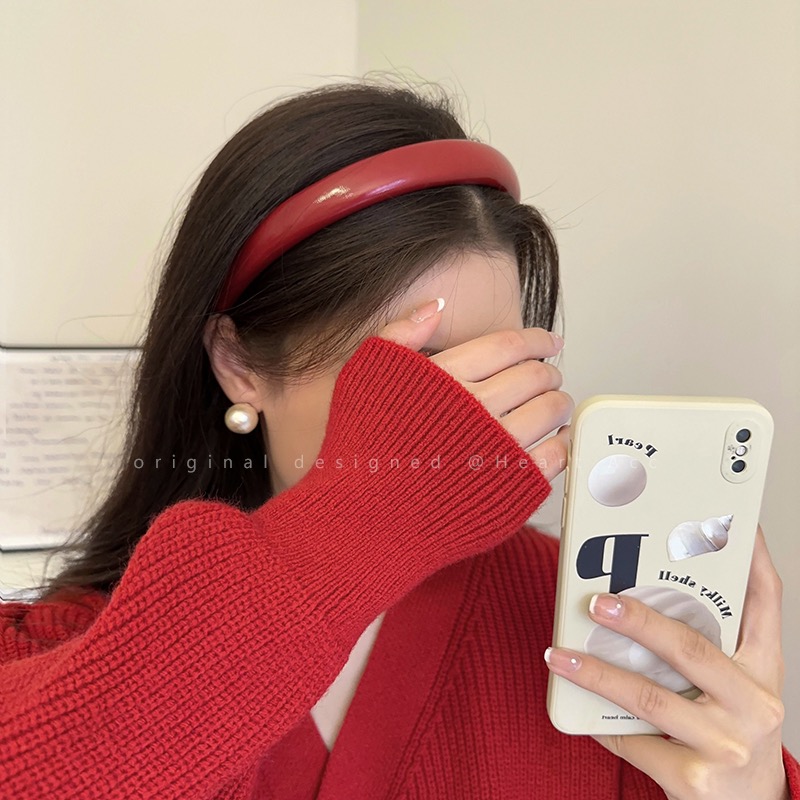 巨显白!复古酒红色漆皮发箍温柔洋气小众高级感发饰皮面本命新年G