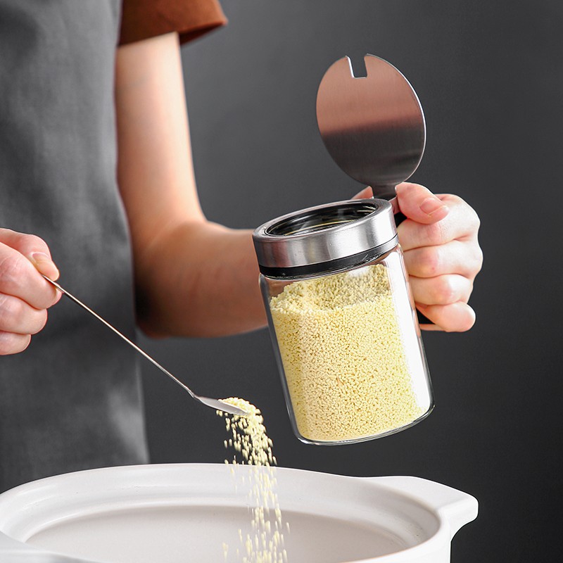 onlycook厨房玻璃调味罐不锈钢盖子调料罐味精调味盒佐料罐调料瓶