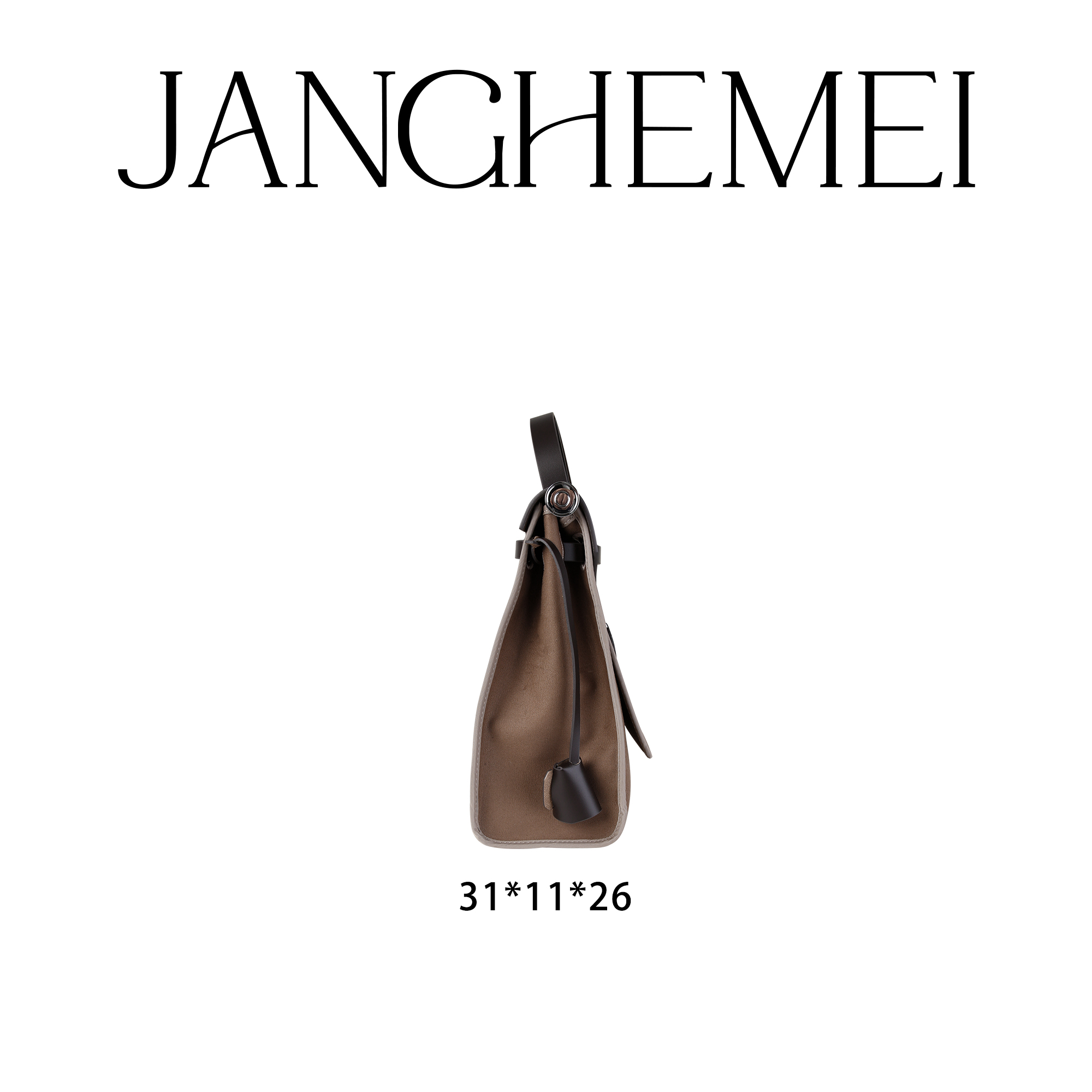 JANGHEMEI【撞色帆布单肩包】通勤百搭牛皮手提包 O13764M34
