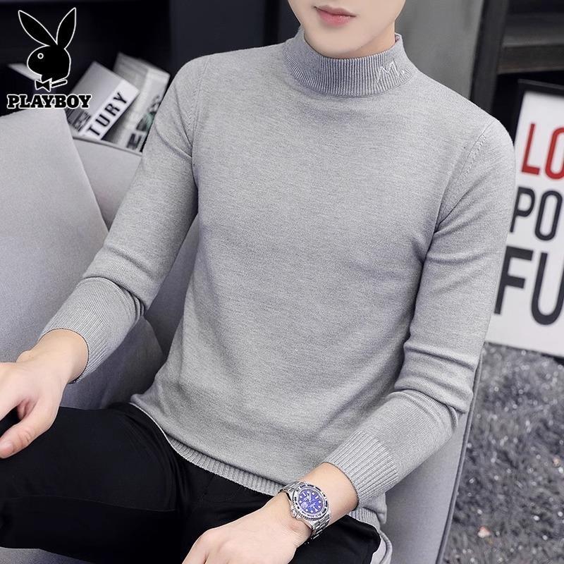 PLAYBOY半高领毛衣男士纯色内搭线衣潮流针织打底衫男装秋季新款