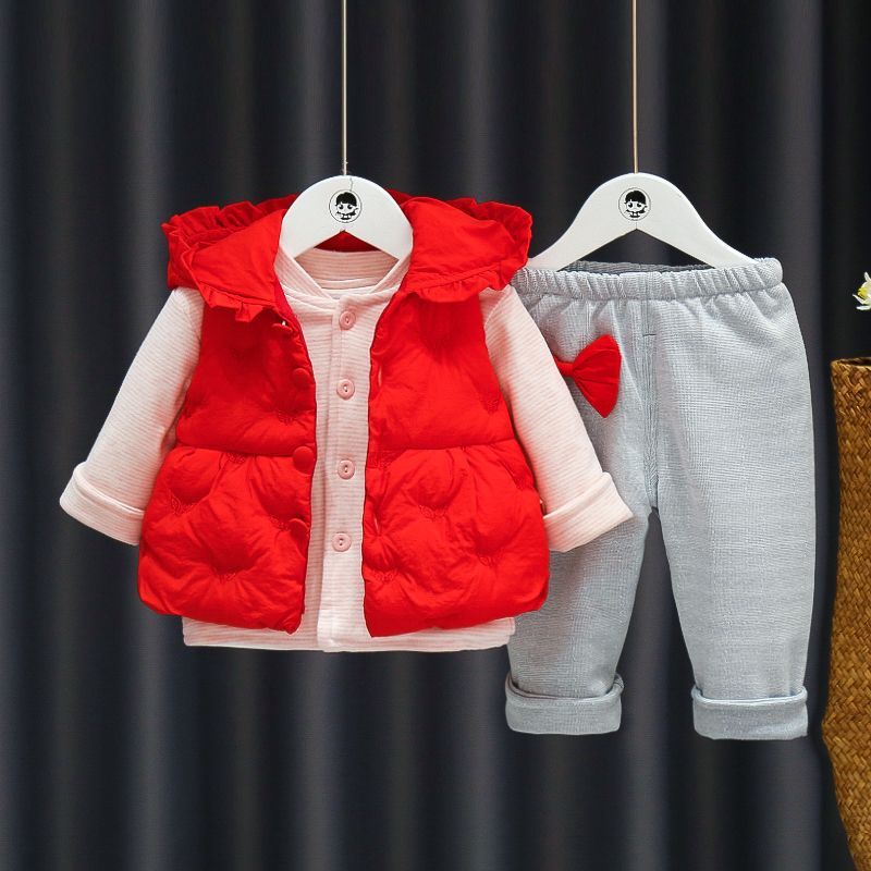 女童棉衣套装秋冬季6-12个月婴儿童加厚三件套女宝宝洋气冬装衣服
